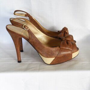 Stuart Weitzman Brown Platform Sling Back Heels